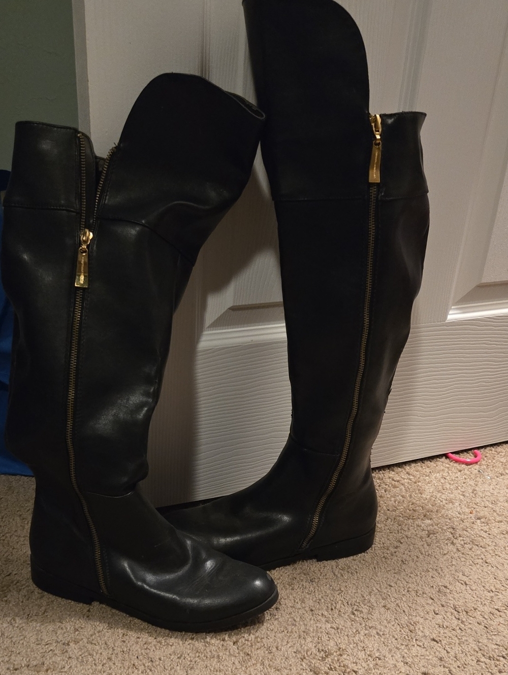 Black Over-the-Knee Boots with Gold Zipper - Women
